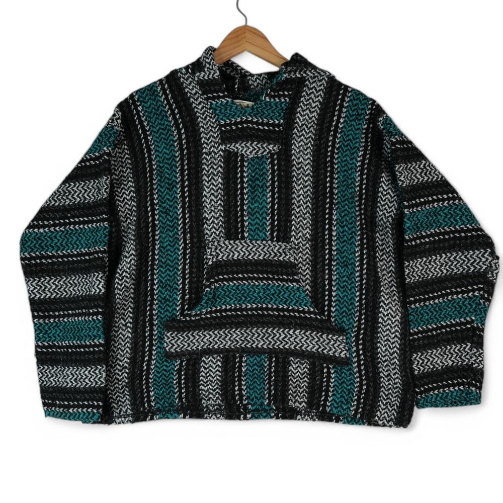 Baja Joe Hoodie Mens M Mexican Drug Rug Poncho Hippie Boho Sweatshirt